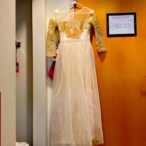 Prom dress. Filly Flair (size 8). Cream. In fair condition. Wear once time.